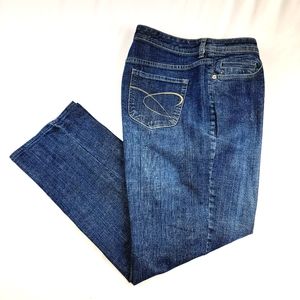Womens Size 14 Short Embroidered Pockets Straight Leg Denim Blue Jeans